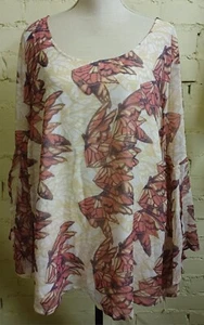 Simply Be top, UK 32, long flare/split sleeve, ivory/raspberry pattern, lined - Picture 1 of 15