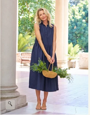 Frank & Eileen Daphne Azul Lino Lavado Polo Popover Midi Camisa Vestido Talla M $298 Foto 1 de 4