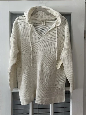 Nicole Miller Artelier Women’s 1X Cream Crochet Hooded Pullover Sweater - Image 1 of 4
