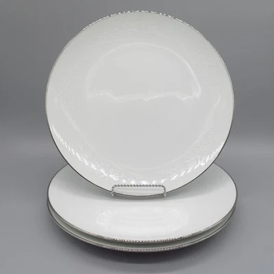 Georgian by Noritake #6440 Set of 3 Dinner Plates 10.25" White Floral Platinum - image 1 of 4