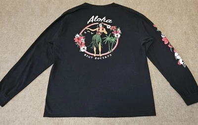Riot Society TShirt Long Sleeve Hawaiian Skeleton Black Size Large - Image 1 of 4