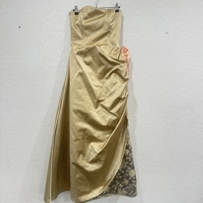 Vestido Vintage Jessica McClintock Dorado Para Mujer 4 Formal Baile de graduación Hoco Victoriano Brocado Foto 1 de 4