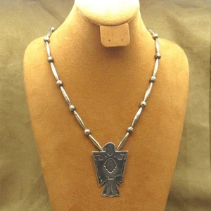 Vintage Sterling Silber Perlenkette mit Sterling Silber Adler Anhänger - Bild 1 von 6