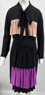 Marni ALTRD Black Silk Ruffle Tiered Long Sleeve A-Line Dress sz 46 - Image 1 of 4