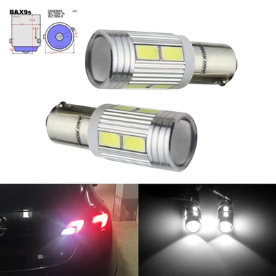 2Pcs Universal Xenon White H6W Bax9S 433 10 SMD LED Side Indicator Parking Light - Image 1 of 4