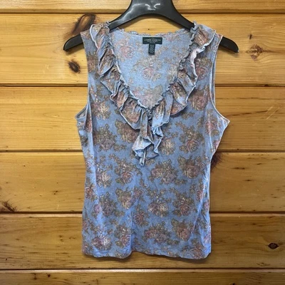 Lauren Ralph Lauren Blouse Women PL Floral Ruffle Sleeveless Tank Top Summer - Image 1 of 4