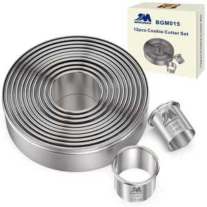 Round Cookie Biscuit Cutter Set 12 Pieces Graduated Circle Pastry Cutters 18/... - Picture 1 of 6