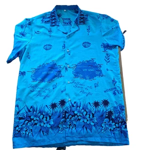Camicia vintage isola delle Fiji turista anni 80 seta con colletto taglia grande - Foto 1 di 9