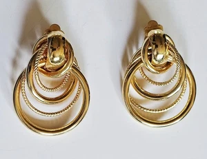 Vintage Gold Tone Multi Twist Clip-On Earrings 80s Statement Jewelry Retro Bold - Picture 1 of 14