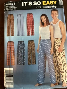 Simplicity Pattern A9871 Unisex Pants Sz XS-XL - Picture 1 of 2