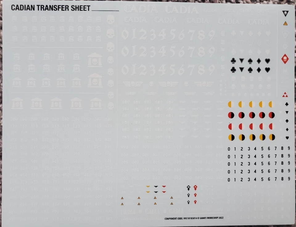 40K  Astra Militarum  Cadian    Transfer / Decal Sheet   Brand  New   Free Ship - Image 1 of 1