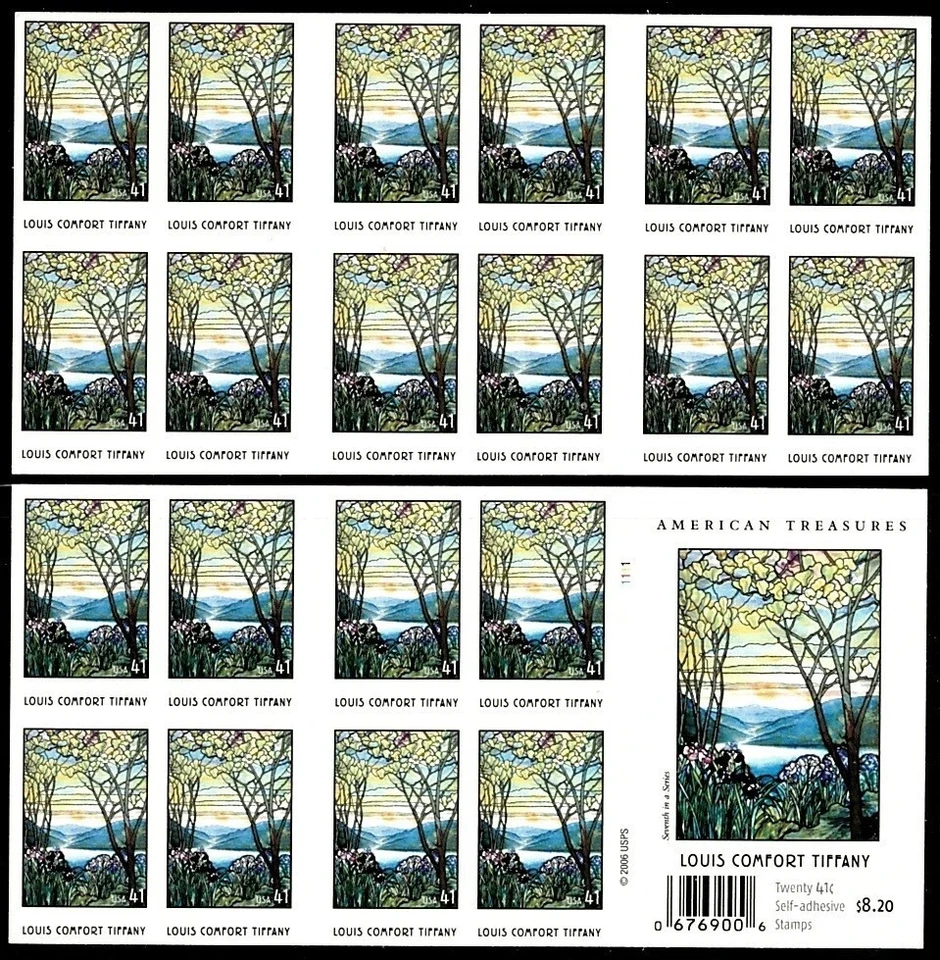 SFSTAMPS US Scott 4165 LOUIS COMFORT TIFFANY BOOKLET PANE OF 20 STAMPS MNH 2007 - Image 1 of 1