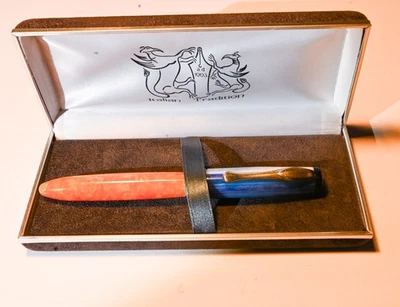 Caneta-tinteiro Grifos, italiana feita em celulóide laranja/azul - Imagem 1 de 4