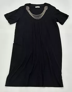 Ladies size S (16-18) VIRTU Black Relaxed Dress Metallic Neck Detail - Virtuelle - Bild 1 von 6