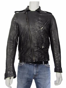 Neu Herren schwarz Napa klassisch Rindsleder Brando Mode Biker Kroko Leder Jacke Rock - Bild 1 von 1