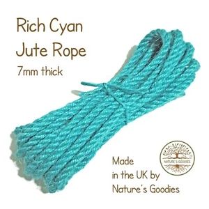 Rich Cyan Farbe 3m x 7mm dick farbig Juteseil für Kunsthandwerk Seilarbeiten - Bild 1 von 6