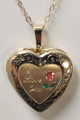 10K Yellow Gold Heart Locket with "I Love You"  with 18" 14K Gold Filled Chain - Image 1 of 4