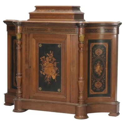 Antiguo Renacimiento Renacimiento Tallado Nogal y Ormolu Credenza Con Marquetería c1880 Foto 1 de 4