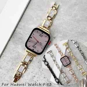 Resin Metal Chain Bracelet Watchband for Huawei Watch Fit 3 Strap Jewelry Bangle - Picture 1 of 17