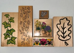 6 Rubber Stamps Flowers Vines Garden Floral Flowers Gloves Fall - Picture 1 of 15