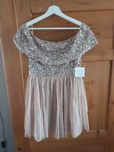 Maya Deluxe Petite Kleid, Abendkleid, Schulterfrei Pailletten Gr. 40, NEU - Bild 1 von 2