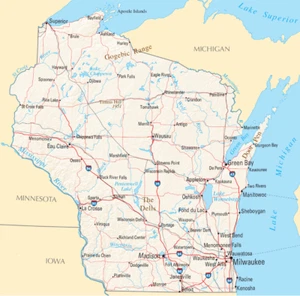 Mapa de ruta del estado de Wisconsin brillante póster impresión fotográfica ciudad política 3454 - Imagen 1 de 1