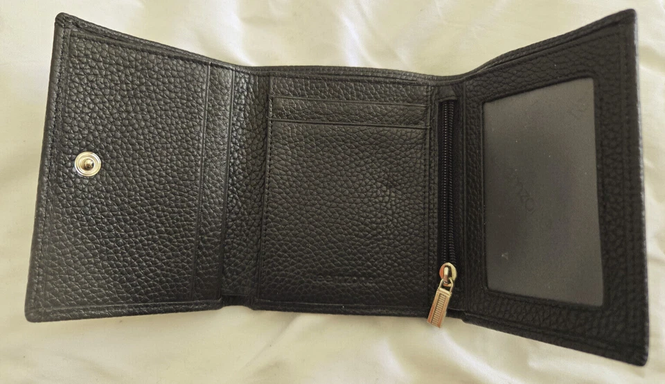 wallet--men's trifold leather zipper pocket; photo ID window, snap closure — 第 1/3 张图片