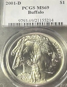 2001-D US Mint Buffalo Commemorative Silver $1 PCGS MS69 w Free Prompt Shipping - Picture 1 of 4