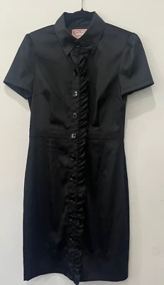 PHOEBE COUTURE Satin  Ruffle Classic Retro Size 6 Black Dress - Image 1 of 4