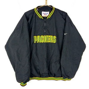 Chaqueta cortavientos vintage Green Bay Packers Reebok XL negra 1/4 cremallera años 90 NFL - Imagen 1 de 4