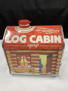 Vintage 1980s Red Log Cabin Maple Syrup Tin 100th Anniversary General Foods. A1 - Picture 1 of 3