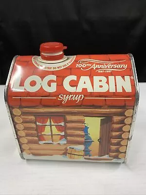 Vintage 1980s Red Log Cabin Maple Syrup Tin 100th Anniversary General Foods. A1 - Image 1 of 3