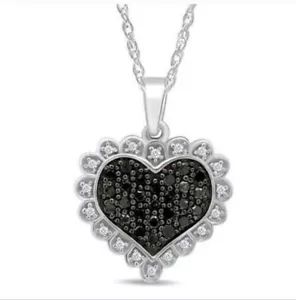 Black Diamond Heart White Gold Over Silver Pendant Necklace - Picture 1 of 3