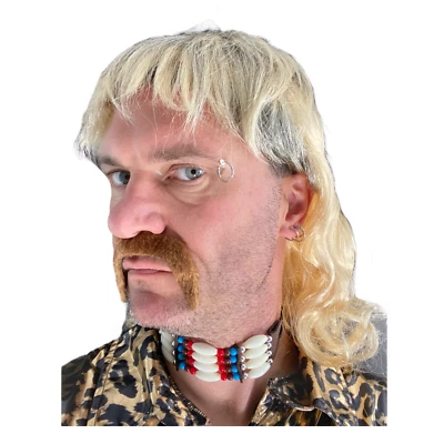 Blond Mullet Wig & Brown Moustache Costume Accessory Joe Exotic Tiger TV Baskin - Image 1 of 4