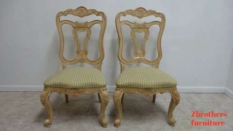 Pair Thomasville French Louis XV Carved Dining Room Side Chairs A Cover