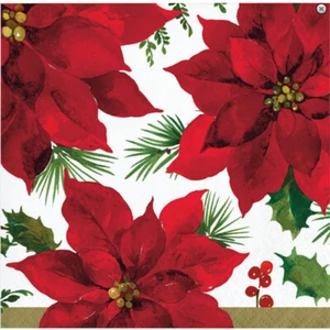 Posh Poinsettia Paper Beverage Cocktail Napkins 16 Ct - Picture 1 of 1