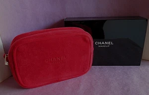CHANEL Makeup Vintage New Cosmetic Bag 7 x 4.5 Inches Red Velvet & Box VERY RARE - Picture 1 of 5