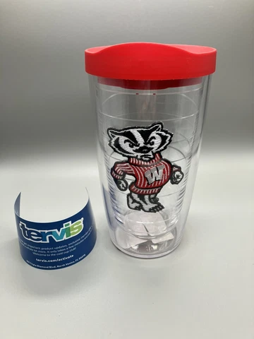 TERVIS U Of Wisconsin Bucky Badgers Mascot Tumbler -16Oz -Red Lid -NEW W/ Tags! Cover