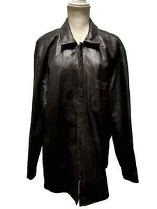 Kenneth Cole New York Men's Black Genuine Leather Zip Up Side Zip Car Jacket L - Picture 1 of 13