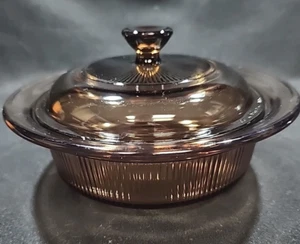 Corning Ware Vision Amber Brown V-30-B 750ml 24oz Gerippte Auflaufform mit Deckel - Bild 1 von 6