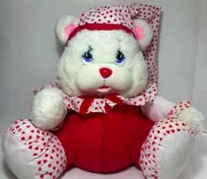 18" Happiness Aid by Well Made 1992 Stuffed Toy Plush Bear Red White Hearts PJs - Picture 1 of 9