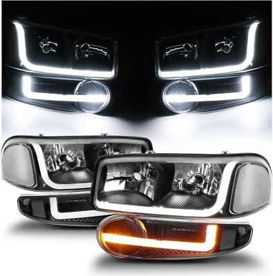 Faros negros tubo LED DRL Switchback para GMC Sierra Yukon 2002-2006 Foto 1 de 4