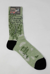 Blue Q I F*cking Love It Out Here Socks • Men's 7-12 Crew Cotton Outdoors Forest