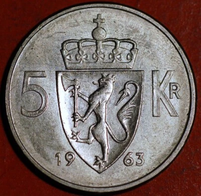 Norway 5 Kroner 1963 KM# 412 - Image 1 of 2