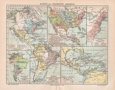 Antique map. HISTORIC MAP. HISTORY OF THE NORTH & SOUTH AMERICA. c 1905