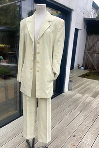 VINTAGE 90S SIZE 12 SOFT TOUCH PASTEL LIME GREEN BLAZER HIGH WAIST TROUSER SUIT - Picture 1 of 24