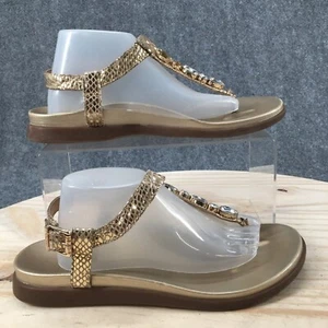 Vionic Sandals Womens 7 M Palm Boca Studded Casual TStrap Slingback Gold Flats - Picture 1 of 15