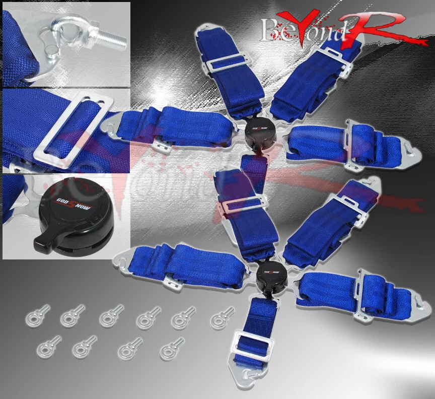 Pair Of 3" Blue 5 Point Camlock Harness Strap Seat Belts Quick Snap Bolt Foto 1 de 1