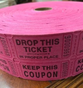 Raffle Tickets Roll of 2000 Double Stub Keep This Coupon Carnival Ticket FUCSHIA - Picture 1 of 4