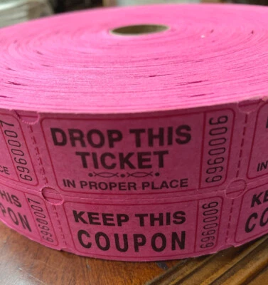 PREMIER SOUTHERN Raffle Tickets Roll of 2000 Double Stub Keep This Coupon Carnival Ticket FUCSHIA